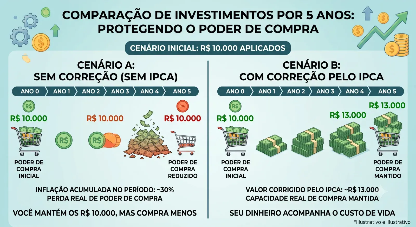 A diferença entre o valor nominal no papel e o poder de compra real do seu dinheiro após a correção do índice.