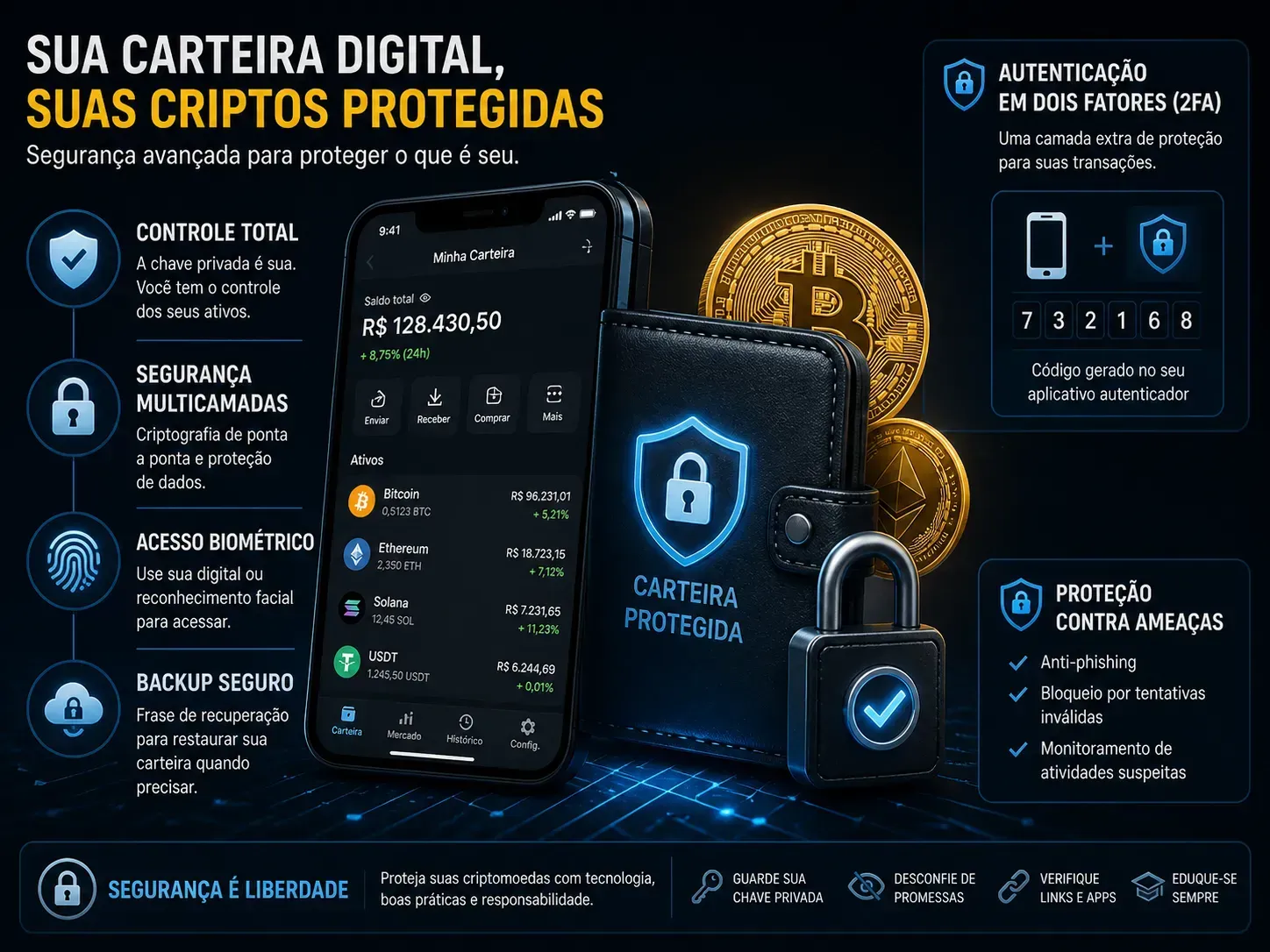 A maior parte dos riscos no Bitcoin está na segurança do usuário, não na tecnologia. - Fonte: Imagem gerada por IA (DALL·E / ChatGPT)