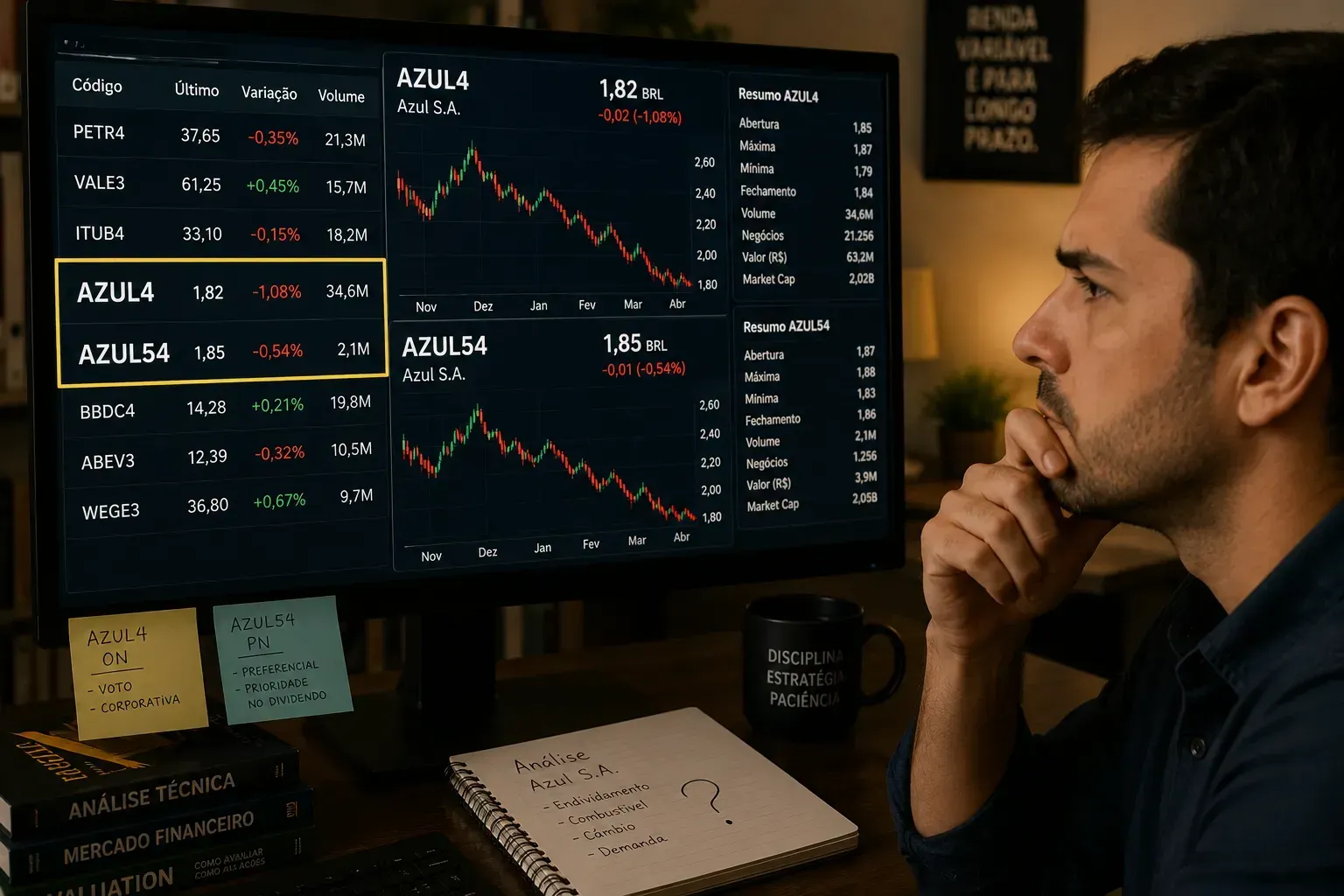 A mudança de AZUL4 para AZUL54 confundiu muitos investidores que acompanhavam a ação da Azul. - Fonte: Imagem gerada por IA (DALL·E / ChatGPT)