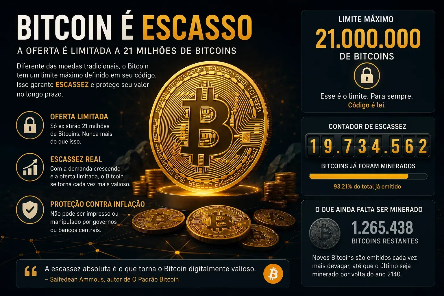 A oferta limitada do Bitcoin é um dos principais fatores de valorização do ativo. - Fonte: Imagem gerada por IA (DALL·E / ChatGPT)
