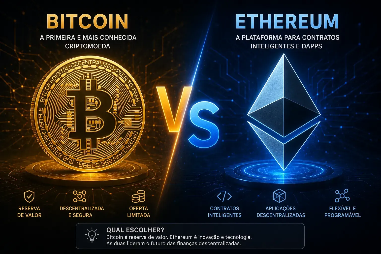Bitcoin e Ethereum lideram o mercado global de criptomoedas. - Fonte: Imagem gerada por IA (DALL·E / ChatGPT)