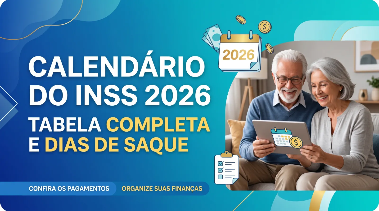 Calendário de parede com datas marcadas ao lado de um cartão de benefício do INSS