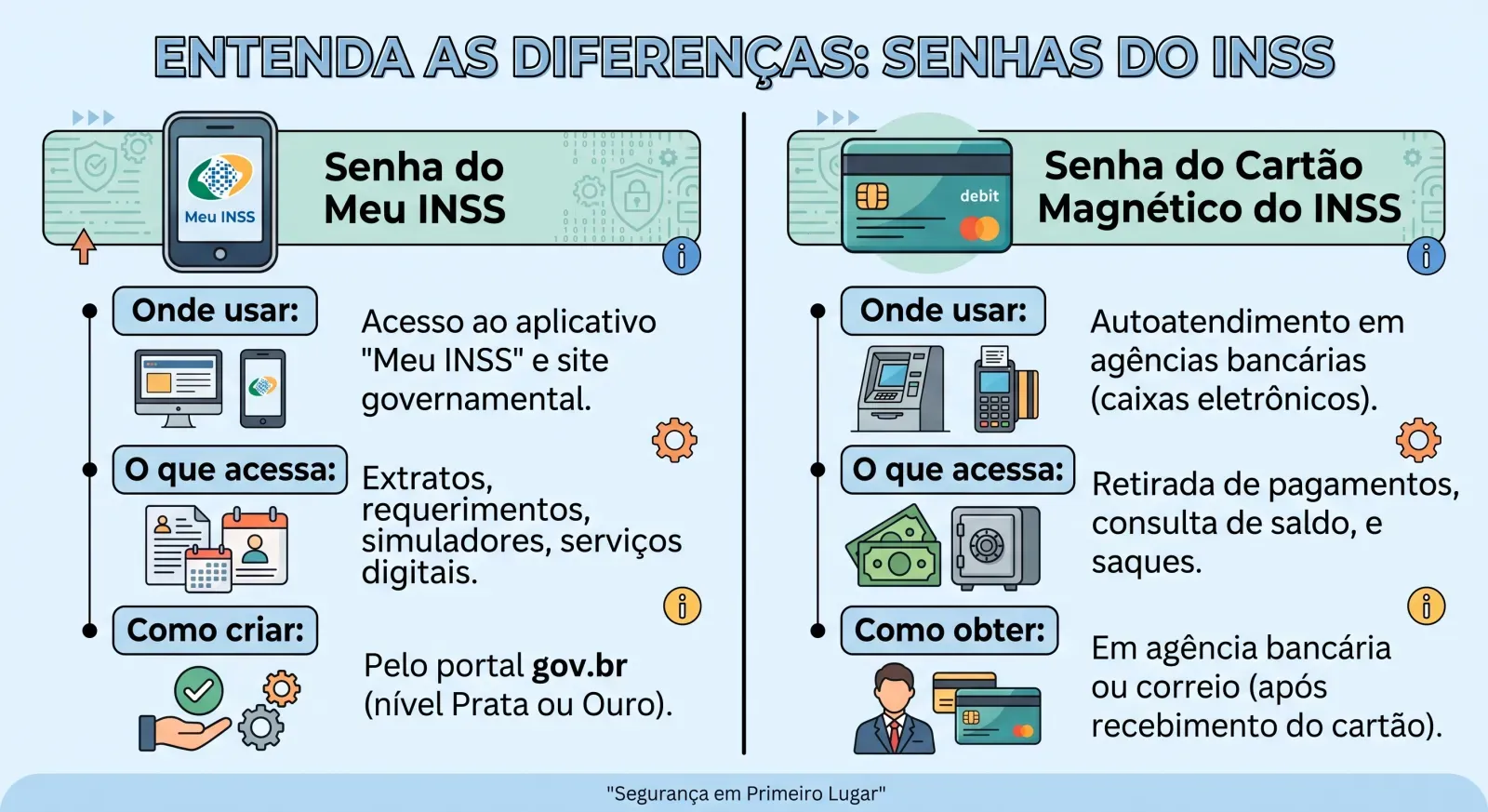 cartão magnético do INSS e Meu INSS usam senhas independentes — misturar as duas é o erro mais comum