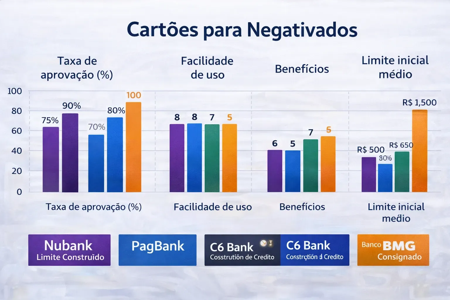 cartões para negativados comparação aprovação e benefícios - Fonte: Imagem gerada por IA (DALL·E / ChatGPT)
