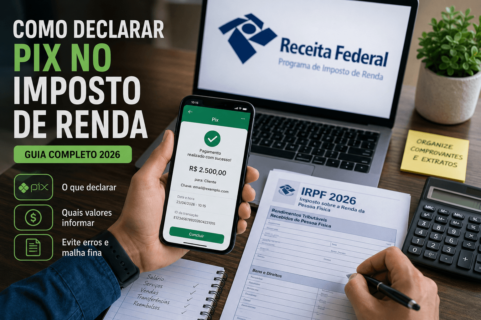Como Declarar Pix no Imposto de Renda Sem Erros - Fonte: Imagem gerada por IA (DALL·E / ChatGPT)