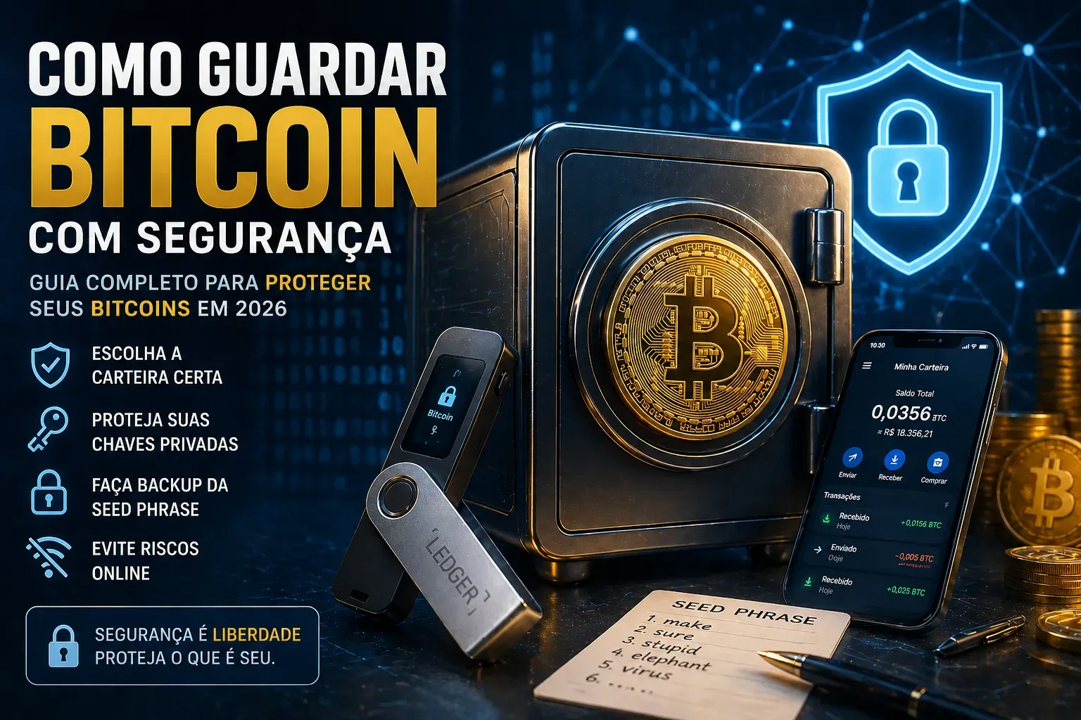 Como Guardar Bitcoin com Segurança (Guia 2026) - Fonte: Imagem gerada por IA (DALL·E / ChatGPT)