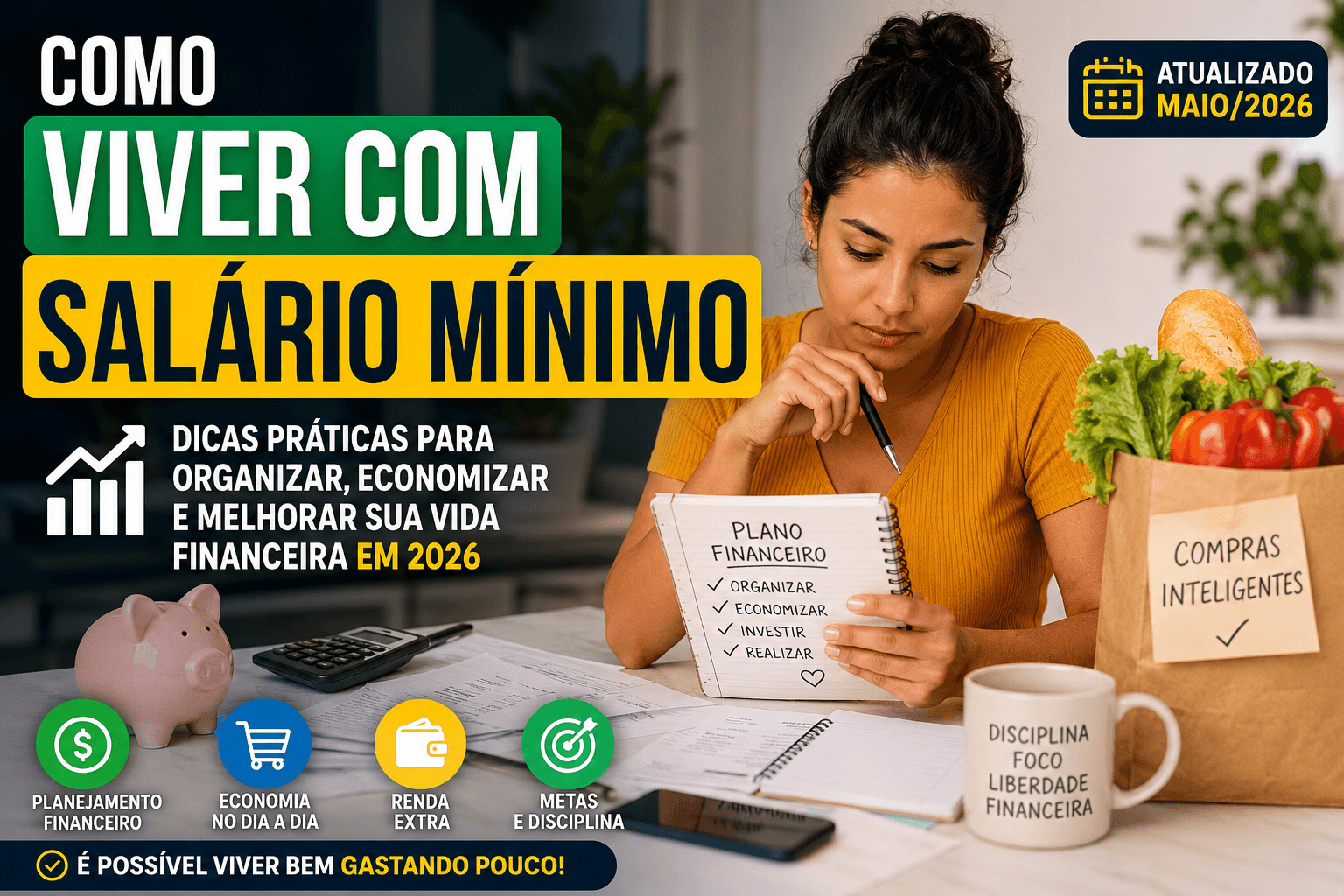 Como Viver com Salário Mínimo em 2026 Sem Passar Aperto - Fonte: Imagem gerada por IA (DALL·E / ChatGPT)