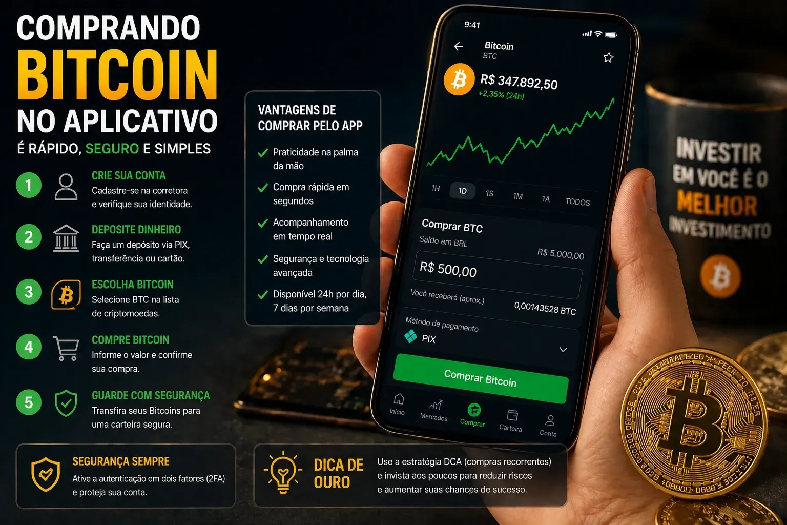Comprar Bitcoin ficou simples, mas exige estratégia. - Fonte: Imagem gerada por IA (DALL·E / ChatGPT)