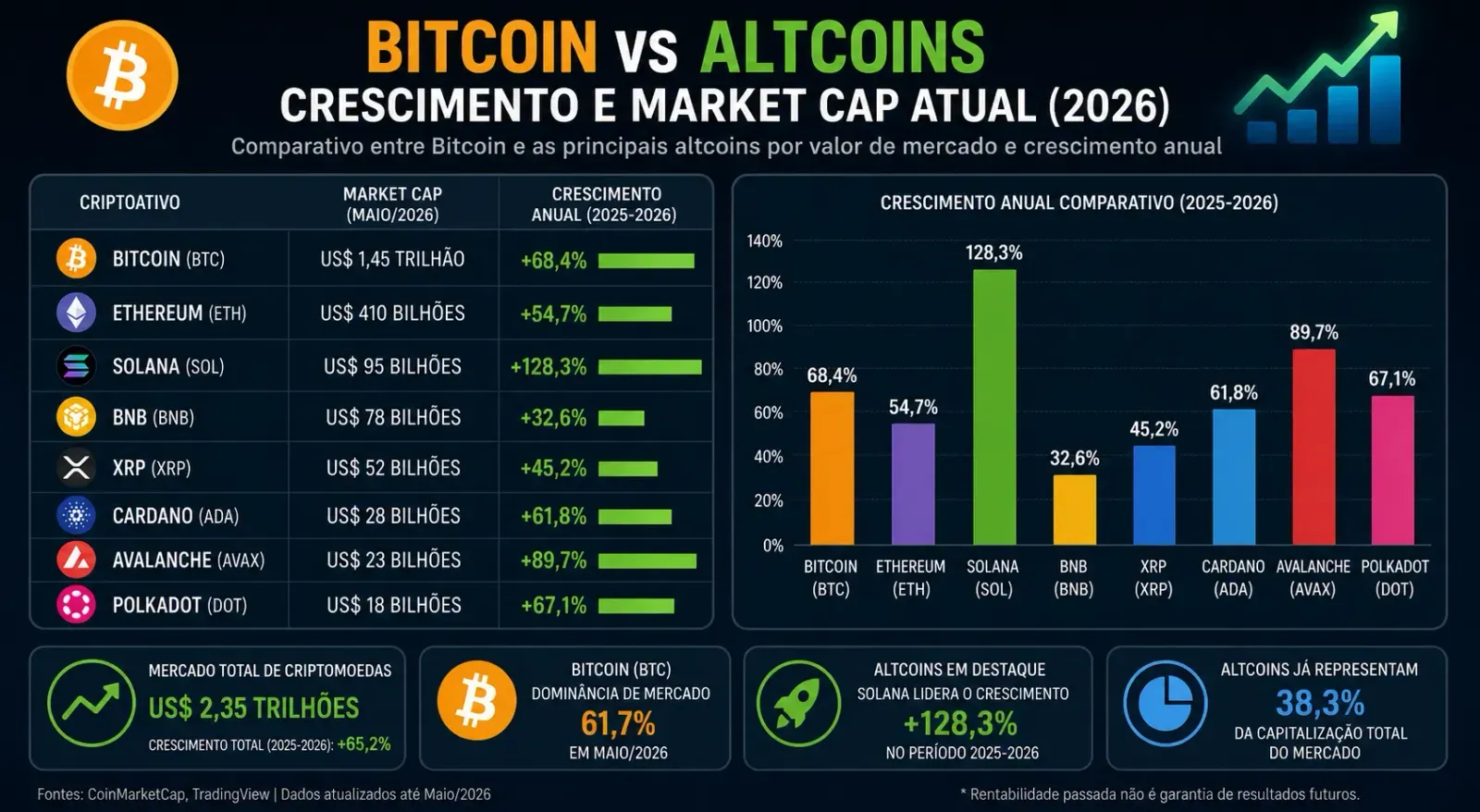 Crescimento altcoins vs bitcoin 2026 - Fonte: Imagem gerada por IA (DALL·E / ChatGPT)