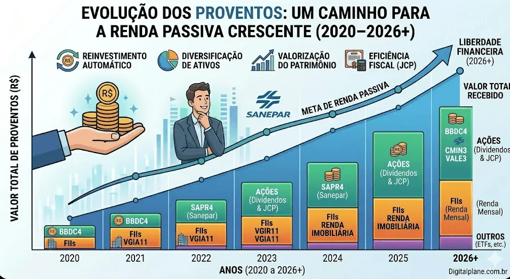 crescimento de dividendos de ações brasileiras ao longo do tempo - Fonte: Imagem gerada por IA / Gemini