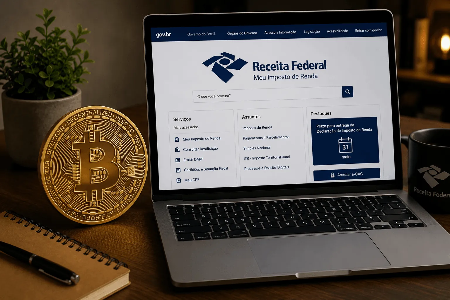 Criptomoedas passaram a receber maior atenção da Receita Federal. - Fonte: Imagem gerada por IA (DALL·E / ChatGPT)