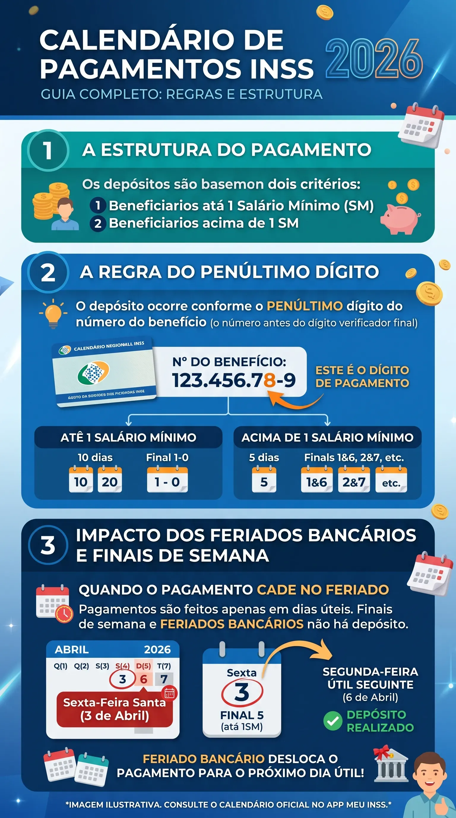 Entenda a estrutura visual das datas no calendário do inss 2026 e localize seu grupo de recebimento sem erros.