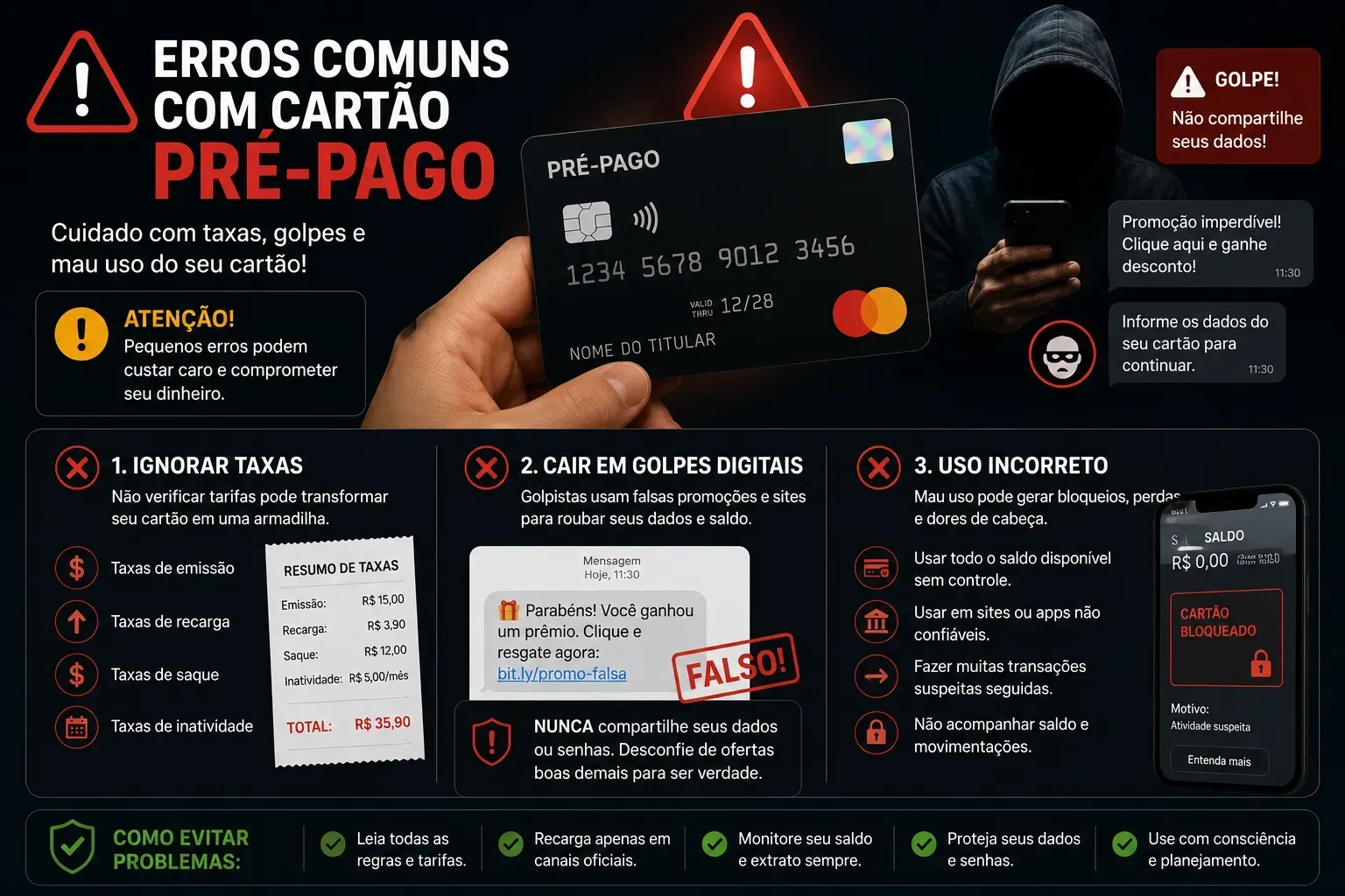 Entender taxas e segurança evita prejuízos no uso do cartão pré-pago. - Fonte: Imagem gerada por IA (DALL·E / ChatGPT)