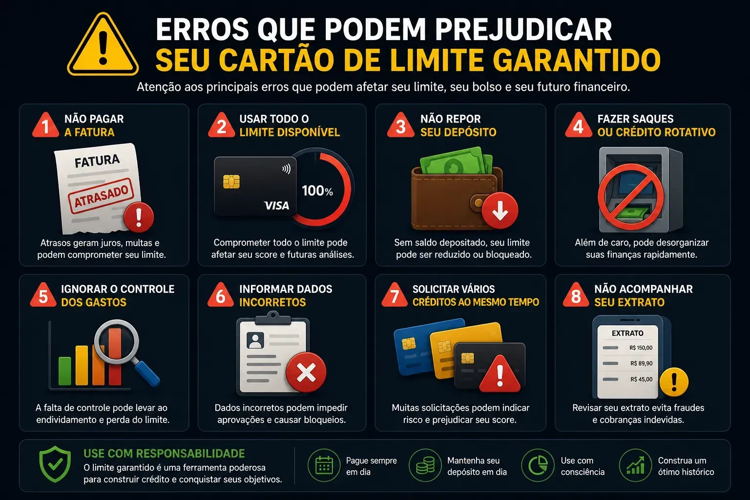 Evitar erros é essencial para aproveitar os benefícios do cartão. - Fonte: Imagem gerada por IA (DALL·E / ChatGPT)