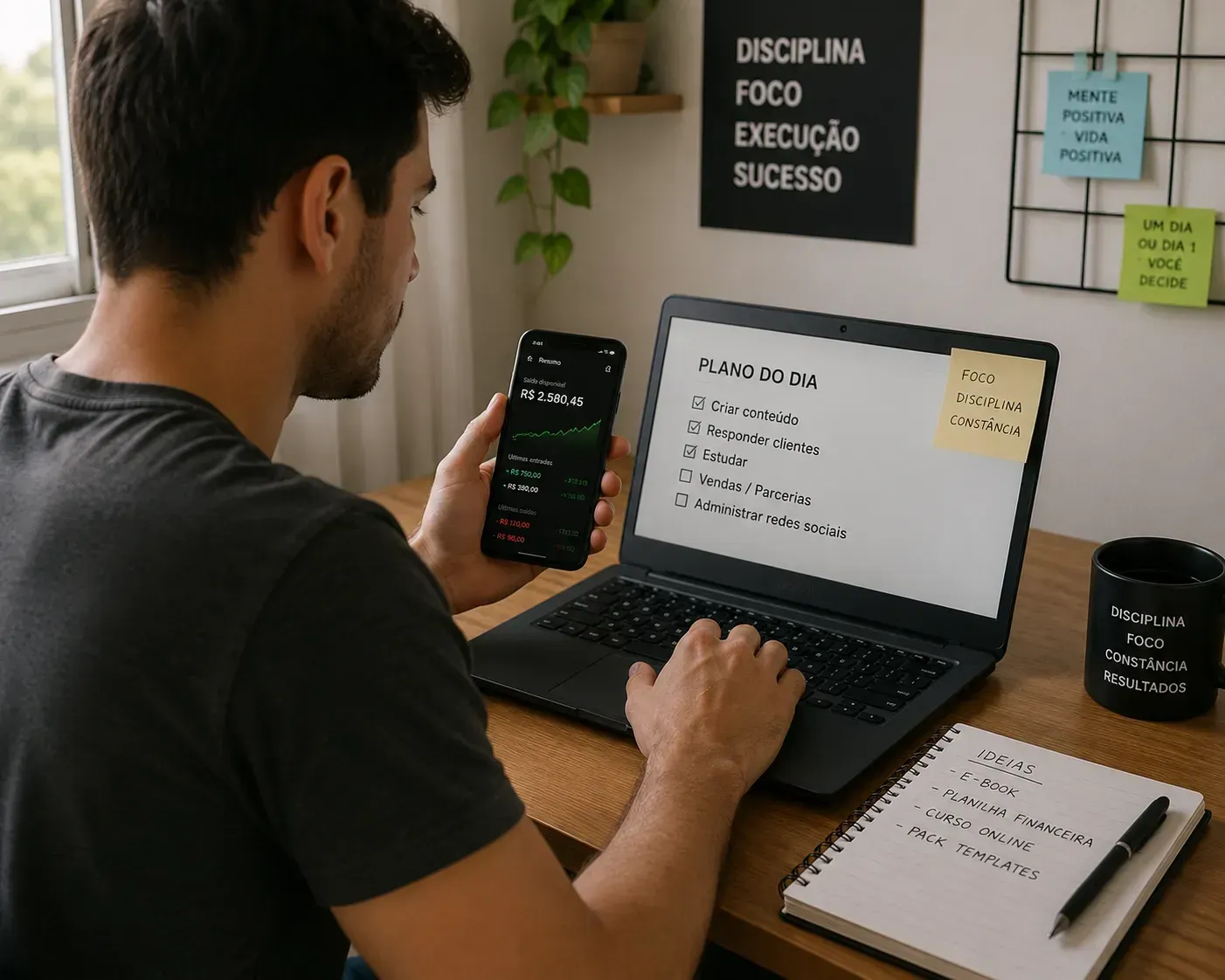Hoje é possível começar renda extra usando apenas internet e criatividade. - Fonte: Imagem gerada por IA (DALL·E / ChatGPT)