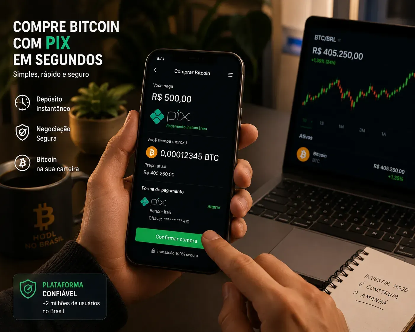 Hoje é possível comprar Bitcoin diretamente pelo celular em poucos minutos. - Fonte: Imagem gerada por IA (DALL·E / ChatGPT)