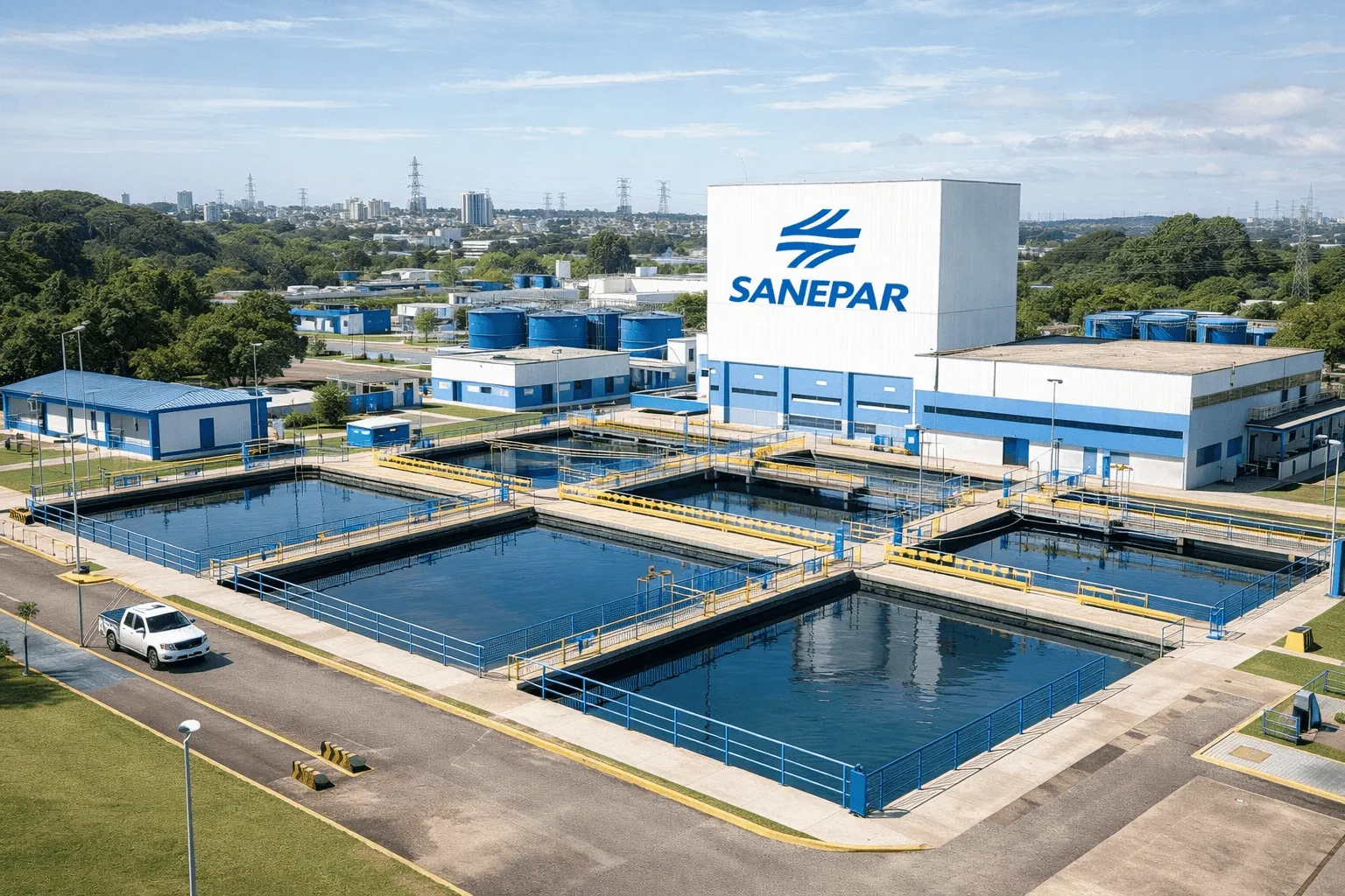 Infraestrutura de saneamento da Sanepar - Fonte: Imagem gerada por IA (DALL·E / ChatGPT)