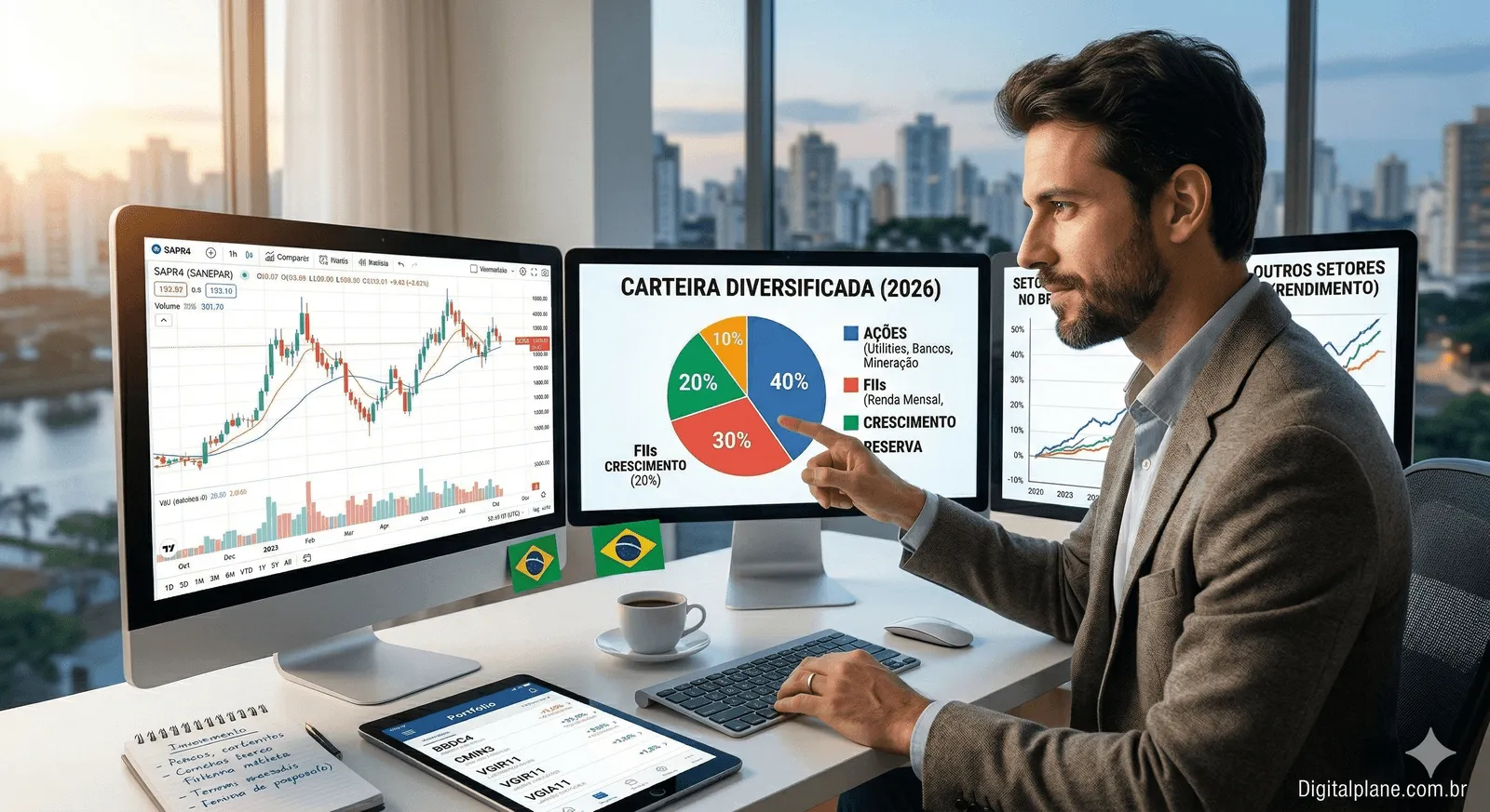 investidor analisando carteira de investimentos com foco em dividendos e ações brasileiras - Fonte: Imagem gerada por IA / Gemini