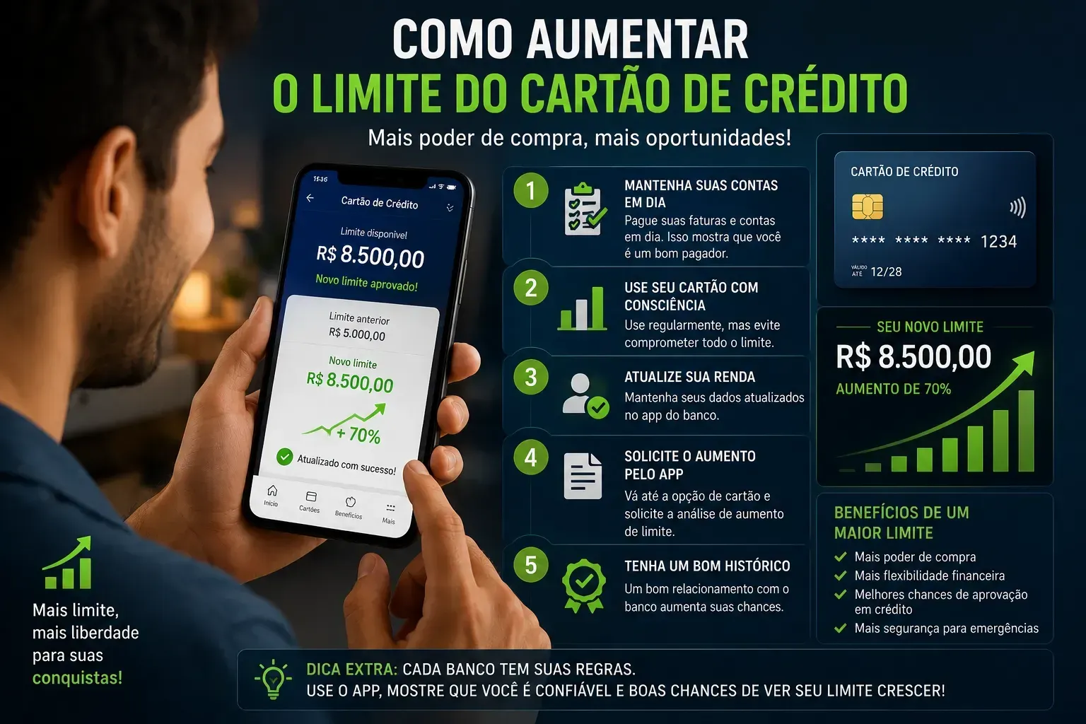 O aumento de limite depende do comportamento financeiro e da análise do banco. - Fonte: Imagem gerada por IA (DALL·E / ChatGPT)