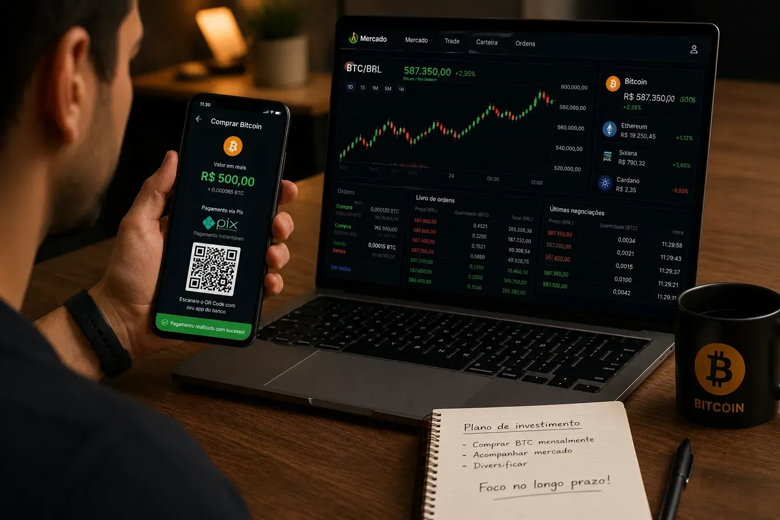 O Pix facilitou muito o acesso ao mercado de criptomoedas no Brasil. - Fonte: Imagem gerada por IA (DALL·E / ChatGPT)