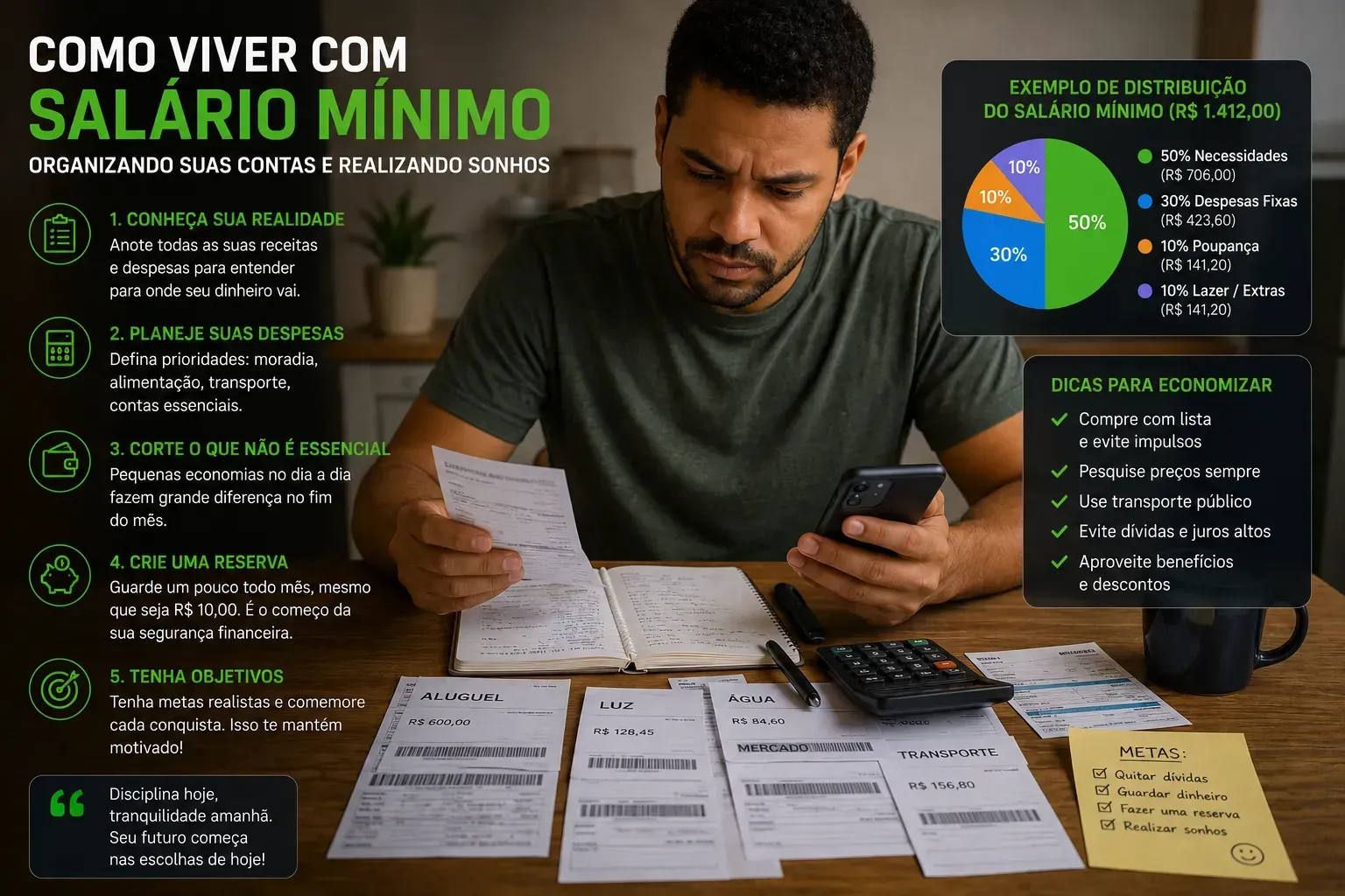 O planejamento financeiro é essencial para sobreviver com orçamento apertado. - Fonte: Imagem gerada por IA (DALL·E / ChatGPT)