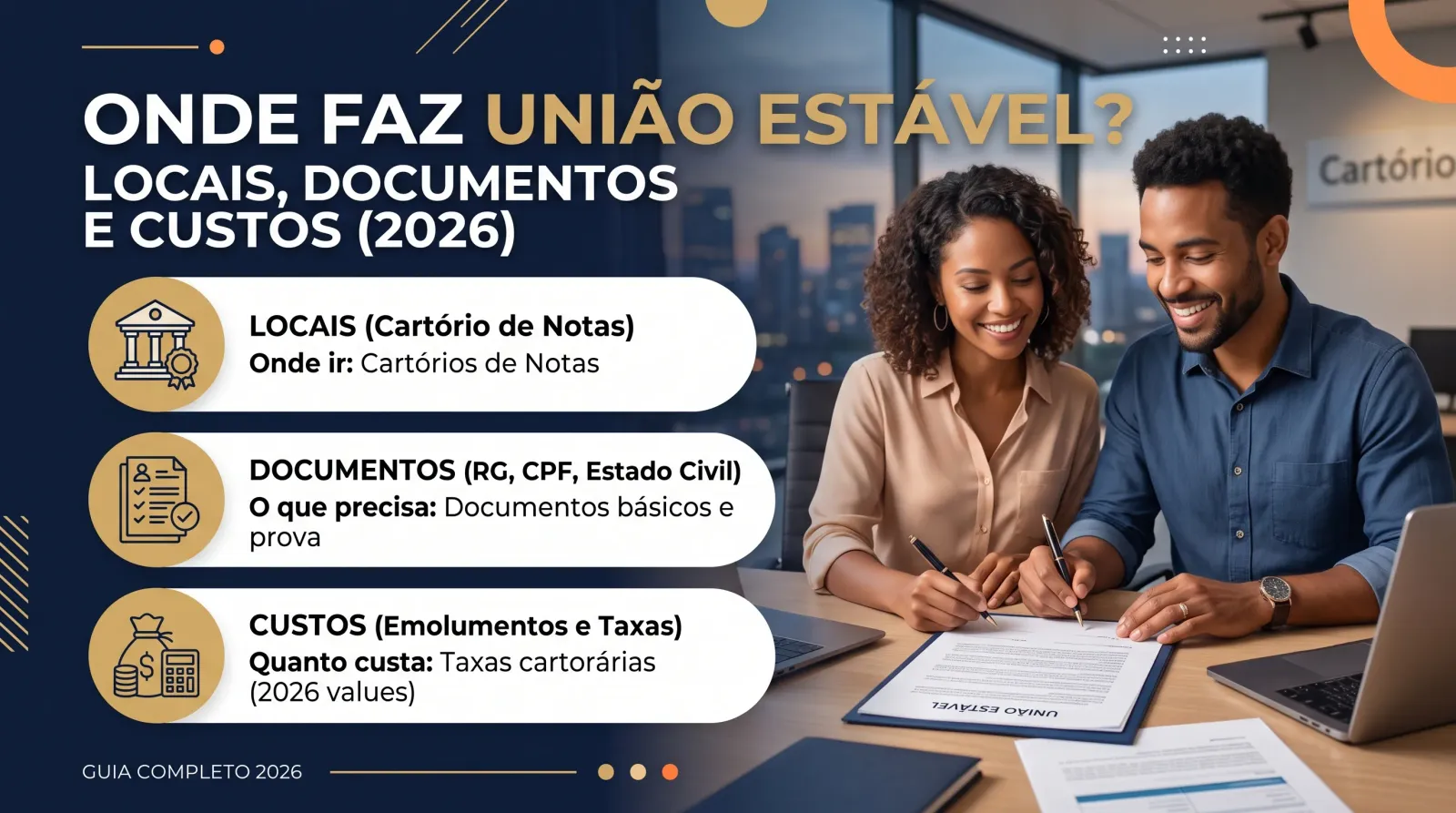 Ilustração do guia sobre Onde Faz União Estável? Locais, Documentos e Custos (2026)