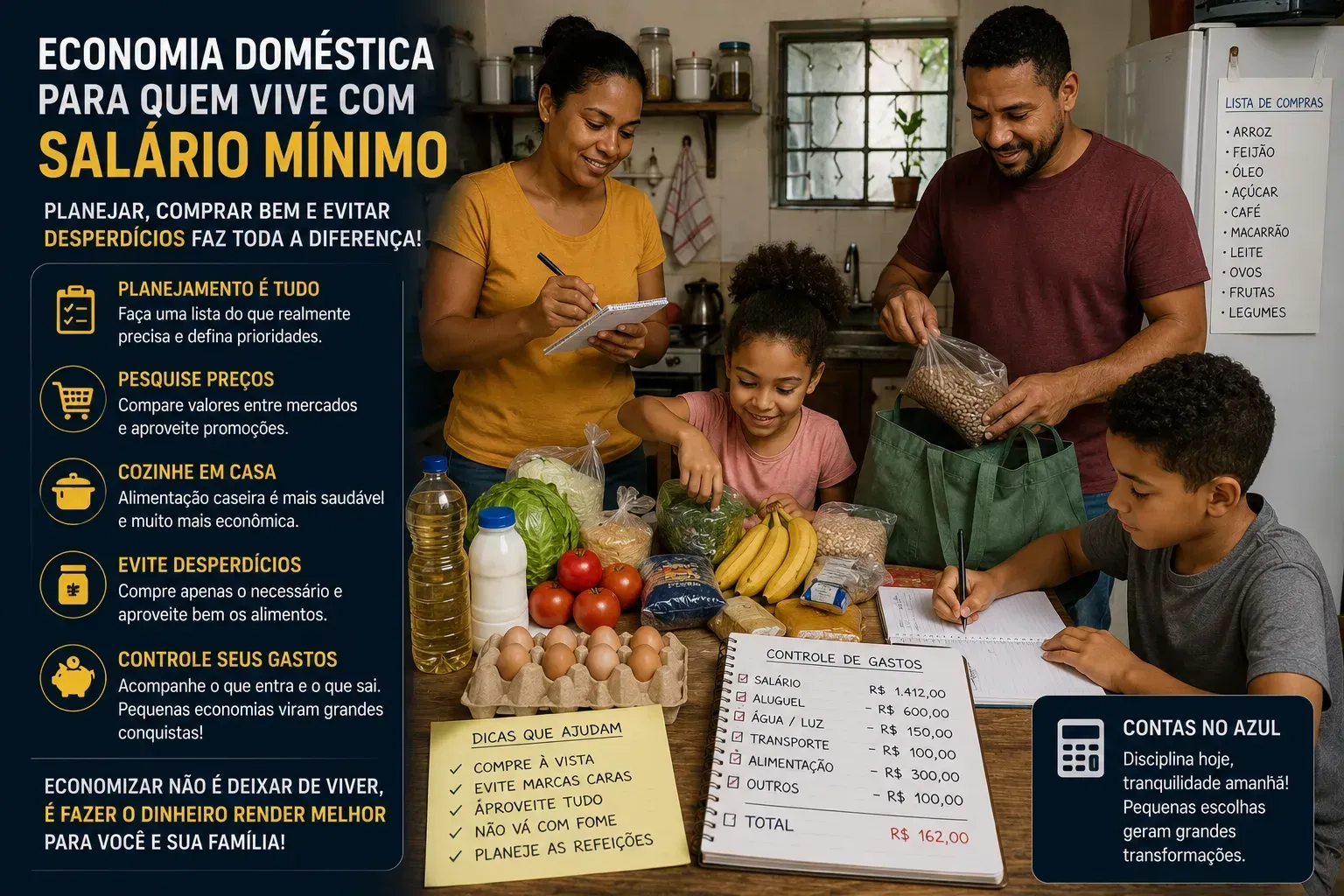 Organização doméstica ajuda a reduzir desperdícios e melhorar o orçamento. - Fonte: Imagem gerada por IA (DALL·E / ChatGPT)