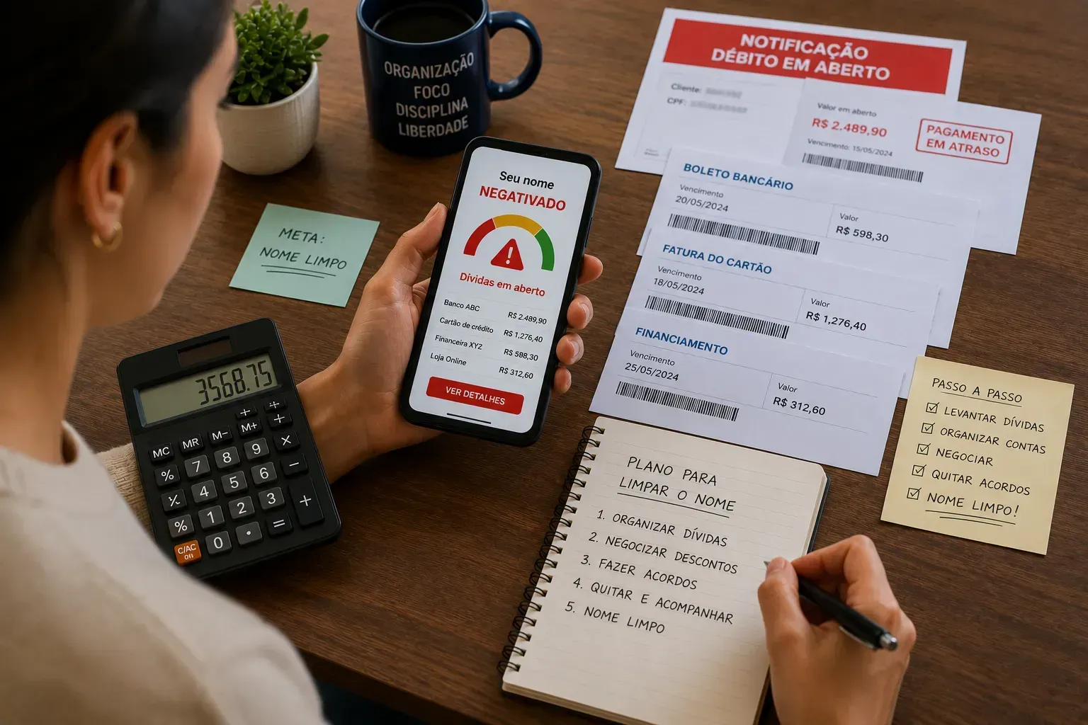 Organização financeira é o primeiro passo para sair da negativação. - Fonte: Imagem gerada por IA (DALL·E / ChatGPT)