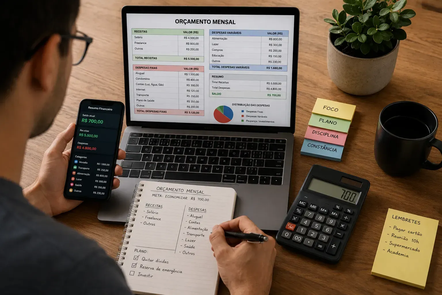 Organizar a vida financeira é um dos primeiros passos para aumentar a renda. - Fonte: Imagem gerada por IA (DALL·E / ChatGPT)