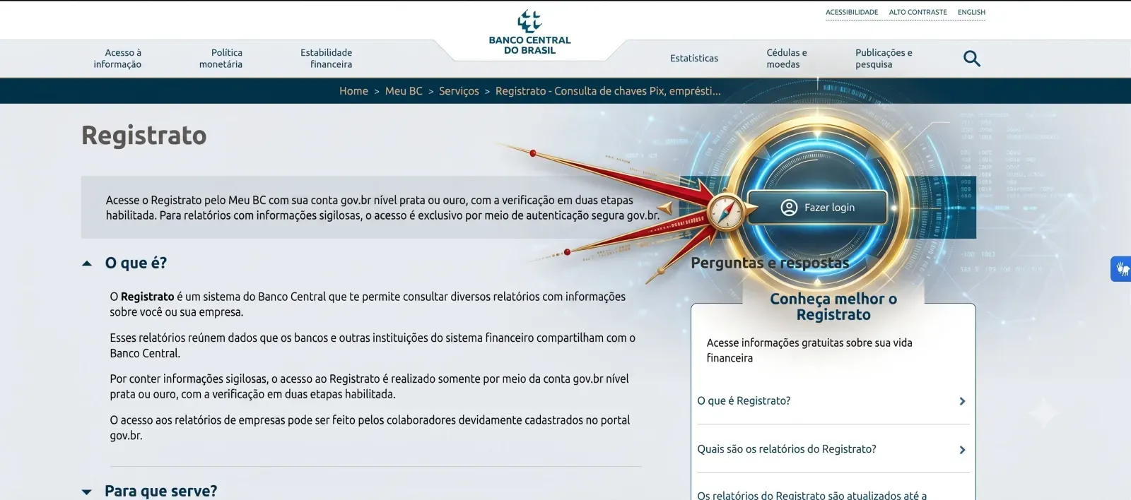 Página para realizar login com o seu GOV