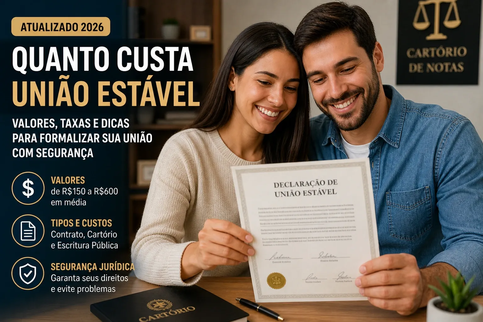 Ilustração do guia sobre Quanto Custa União Estável em 2026? Tabela de Preços