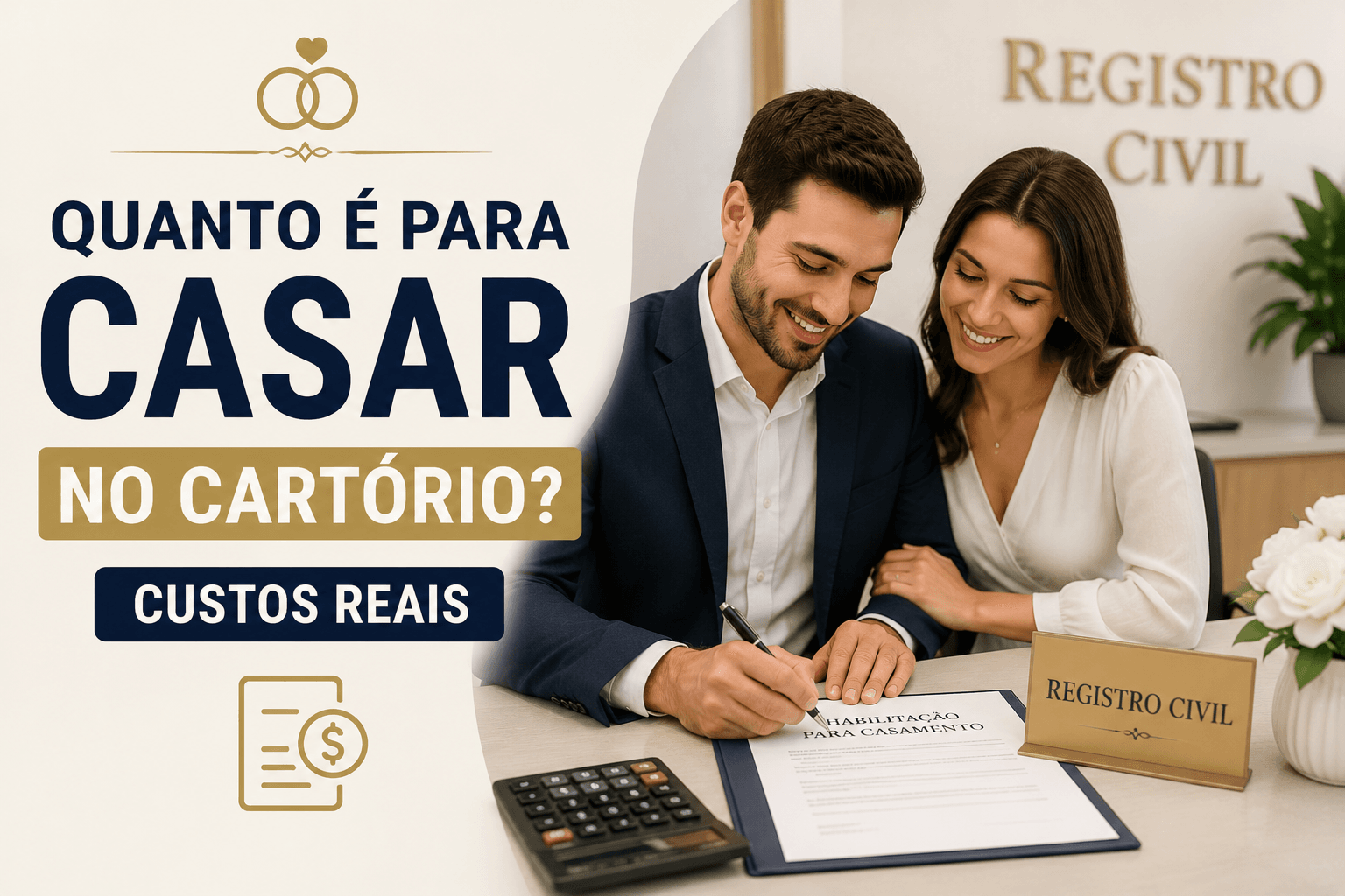 Ilustração do guia sobre Quanto é para casar no cartório? Custos Reais