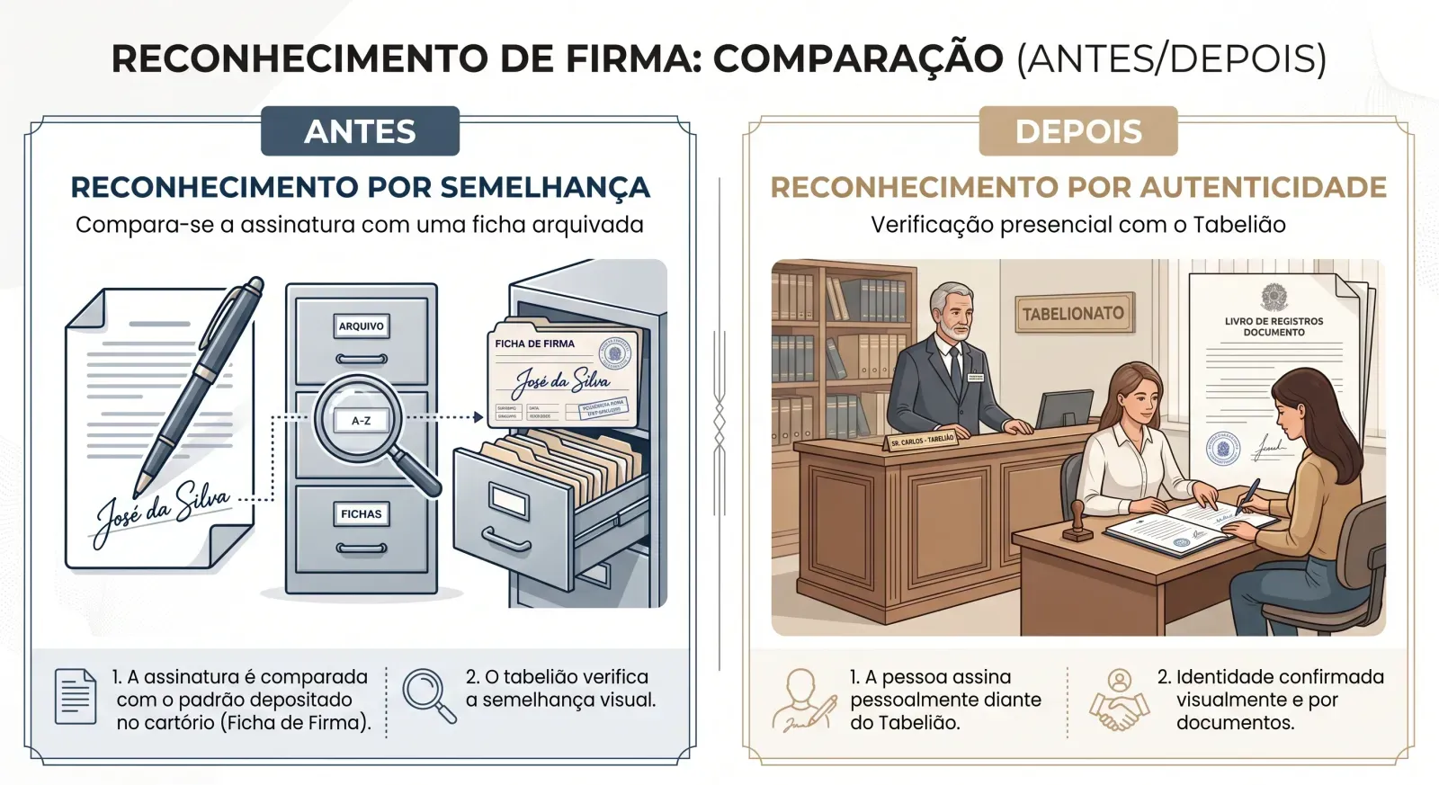 Reconhecer firma em cartório: o valor muda conforme a modalidade exigida por lei.