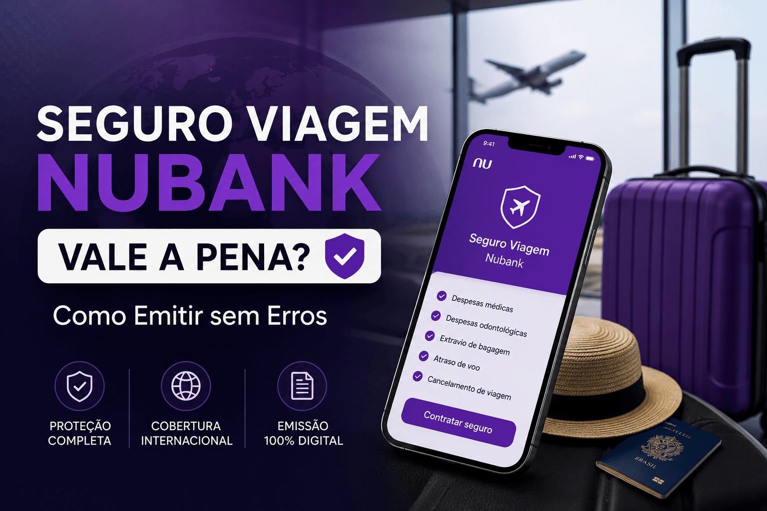 Ilustração do guia sobre Seguro Viagem Nubank Vale a Pena? Como Emitir sem Erros
