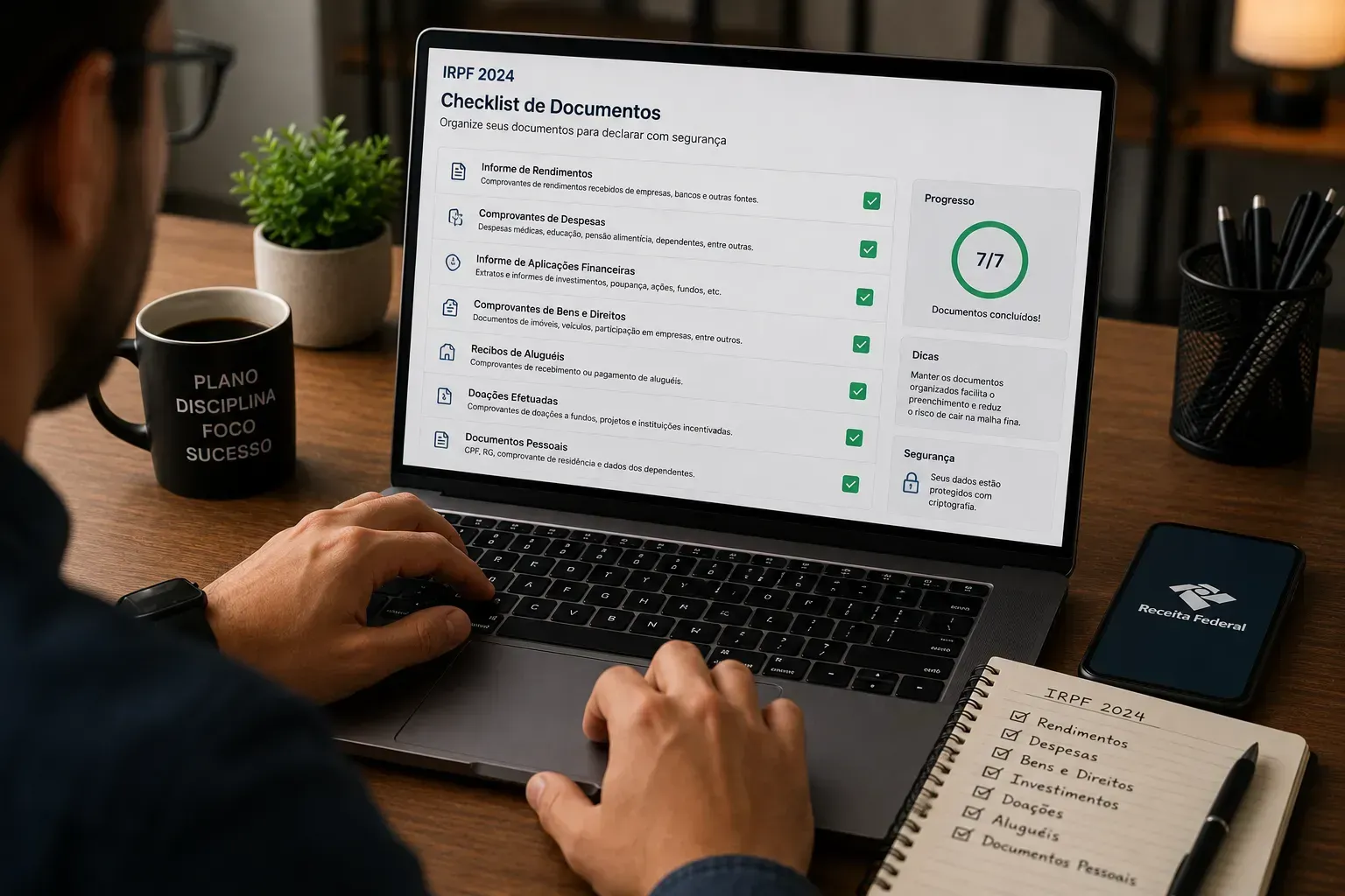 Um checklist organizado ajuda a evitar esquecimentos importantes na declaração. - Fonte: Imagem gerada por IA (DALL·E / ChatGPT)