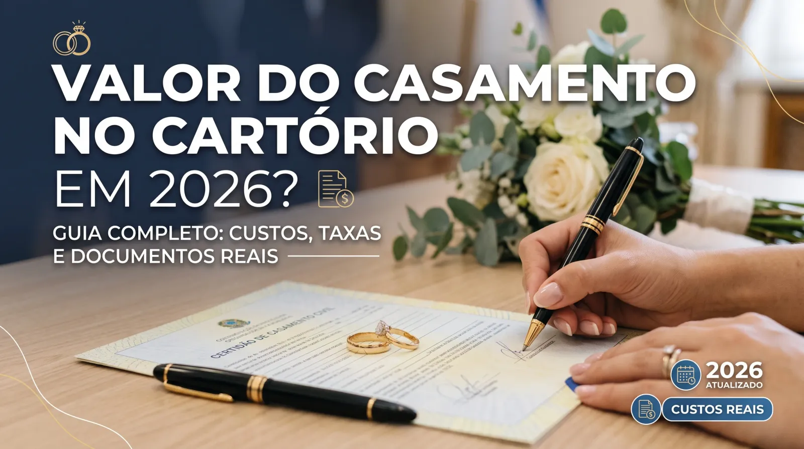 Ilustração do guia sobre o valor do casamento no cartório em 2026