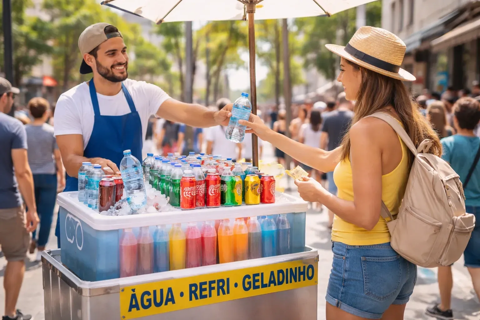 venda de água gelada, negócio simples - Fonte: Imagem gerada por IA (DALL·E / ChatGPT)