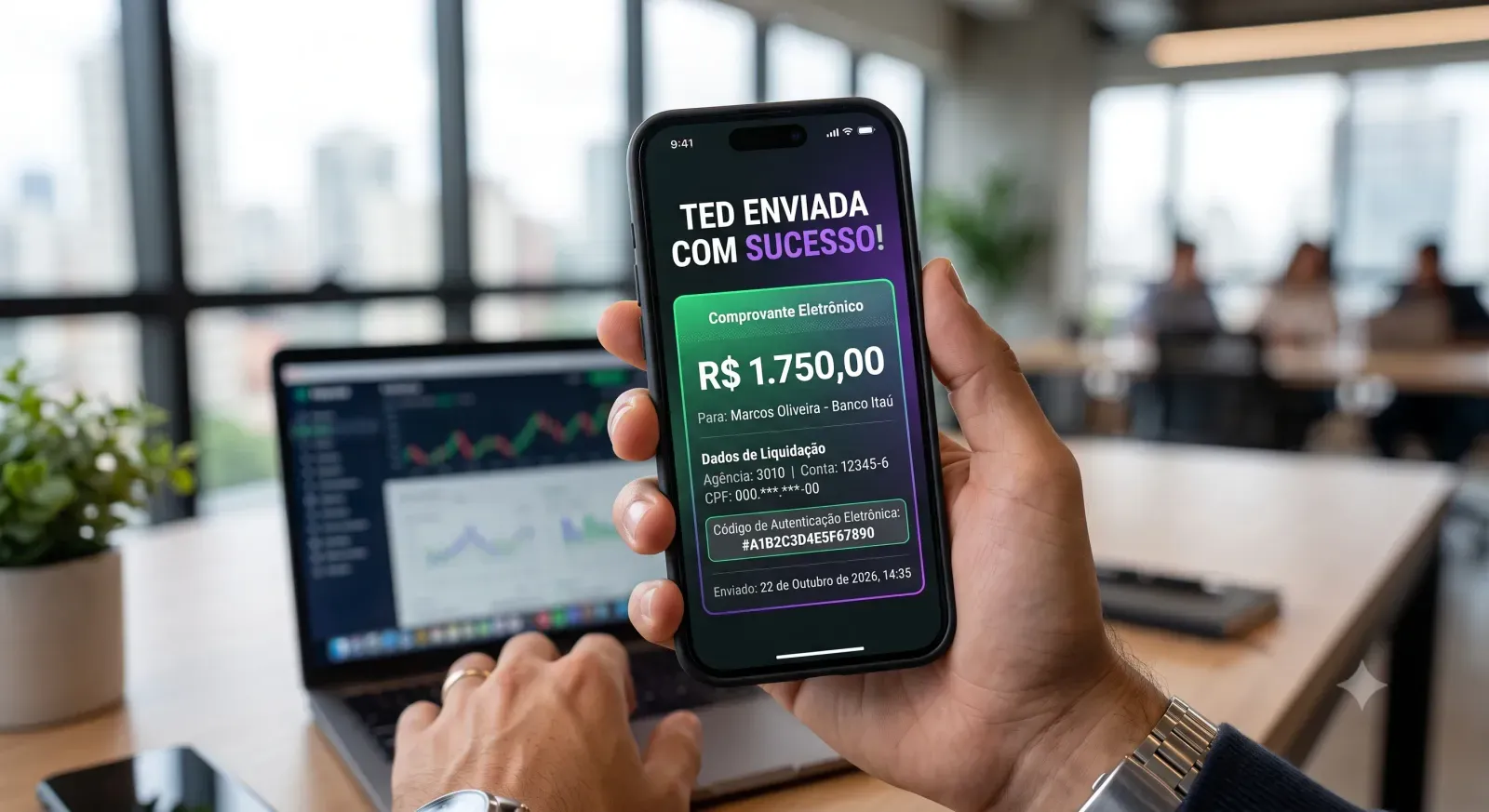 Visualização do comprovante eletrônico detalhado após concluir o processo de como fazer ted nubank.